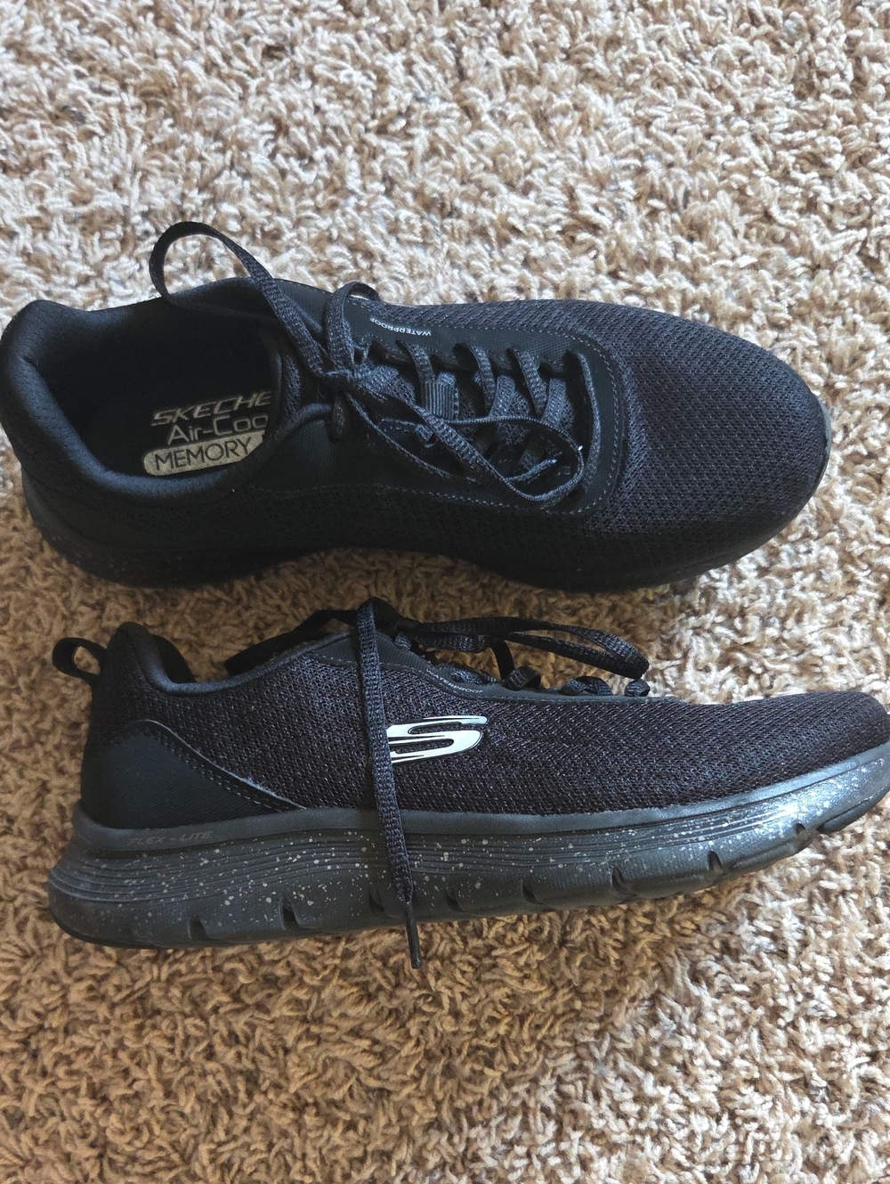 Skechers Women's Waterproof Black Knit Athletic Sneakers with Speckled Sole